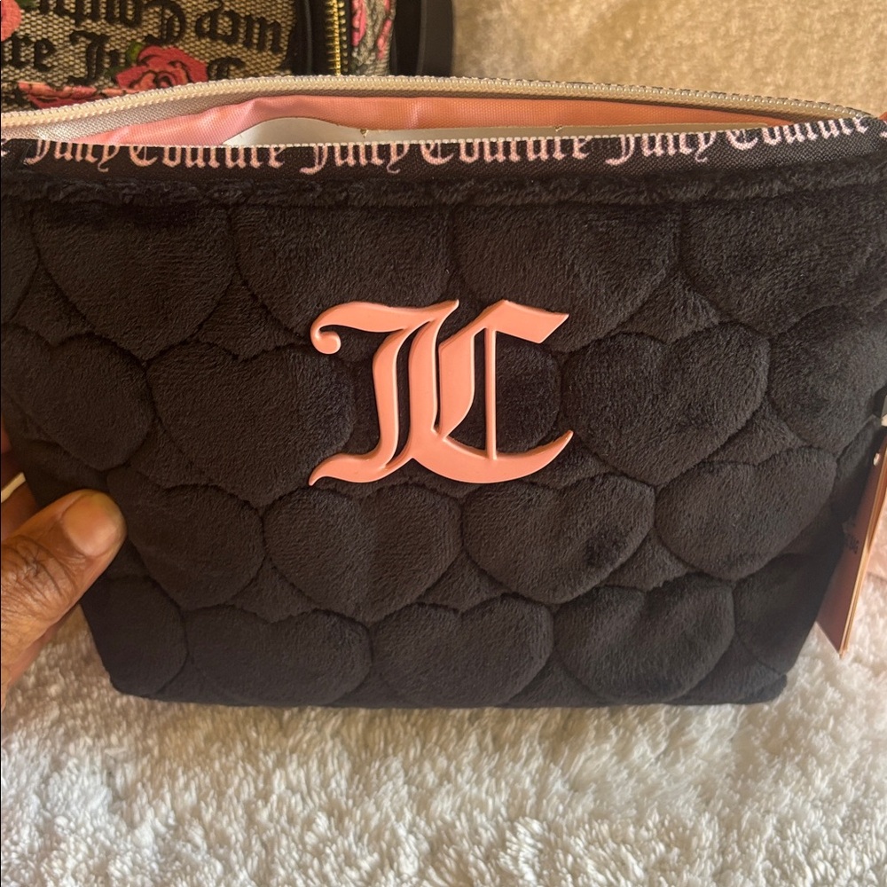 Juicy Couture Black and Pink Rose Backpack with Make-Up Pouch - Picture 3 of 6